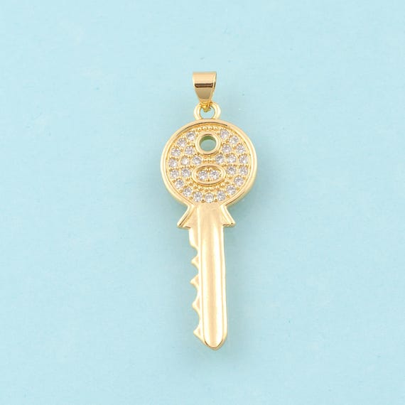 Gold CZ Key Charms,Key Jewelry,Key Pendant for DIY Jewelry Making,18K Gold