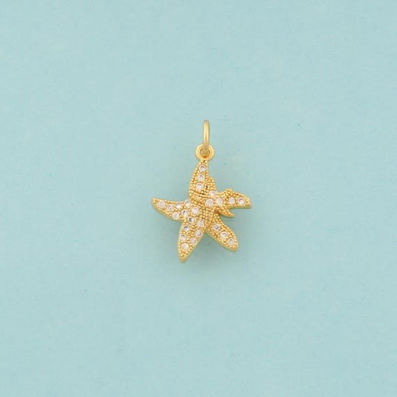 Gold CZ Starfish Charms,Starfish Jewelry,Starfish Pendant for DIY Jewelry Making,18K Gold