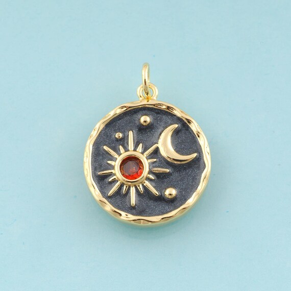Gold CZ Moon Charms,Sun Jewelry,Moon Pendant for DIY Jewelry Making,18K Gold