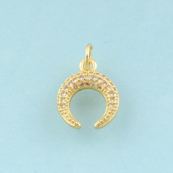 Gold CZ Cow Horn Charms,Cow Horn Jewelry,Cow Horn Pendant for DIY Jewelry Making,18K Gold