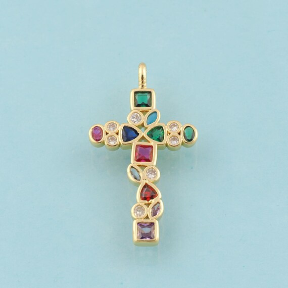 Gold CZ Cross Charms,Religion Jewelry,Christian Pendant for DIY Jewelry Making,18K Gold