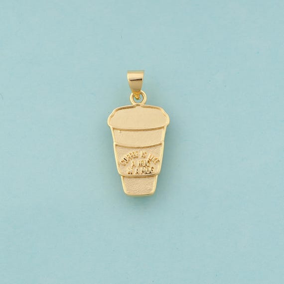 Gold Coffee Cup Charms,Coffee Jewelry,Letter Pendant for DIY Jewelry Making,18K Gold