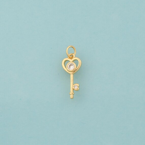 Gold CZ Key Charms,Heart Jewelry,Love Pendant for DIY Jewelry Making,18K Gold