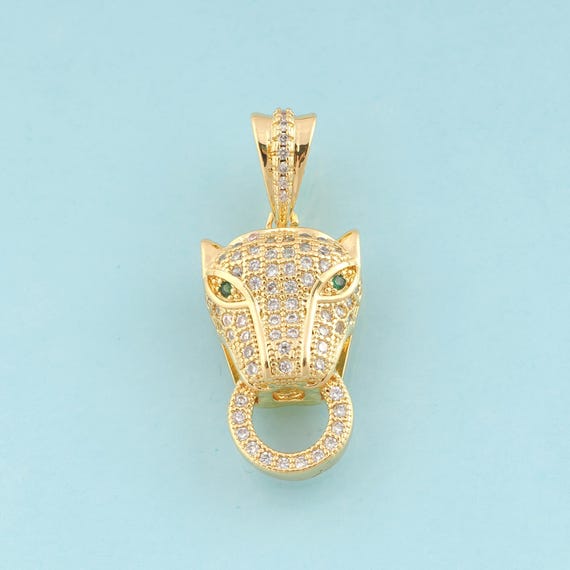 Gold CZ Leopard Charms,Animal Jewelry,Leopard Pendant for DIY Jewelry Making,18K Gold