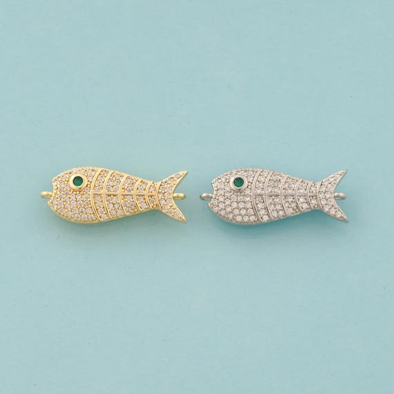 Gold CZ Fish Connector,Marine Life Jewelry Connector,Fish Connector for DIY Jewelry Making,18K Gold