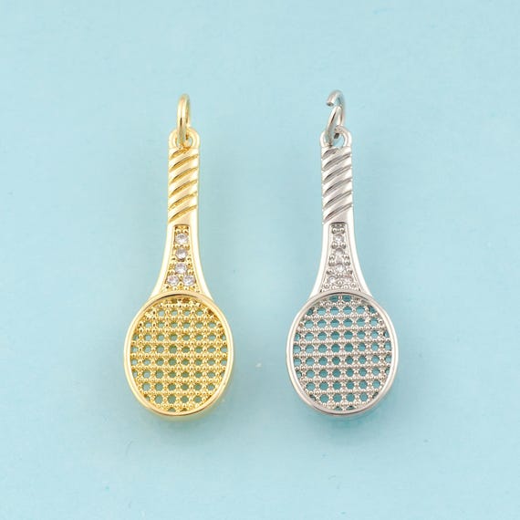 Gold CZ Racket Charms,Racket Jewelry,Racket Pendant for DIY Jewelry Making,18K Gold & Rhodium