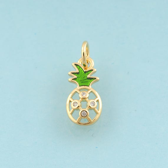 Gold CZ Pineapple Charms,Fruit Jewelry,Pineapple Pendant for DIY Jewelry Making,18K Gold