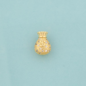 18K Gold Filled Money Bag Charm: CZ Beads Pendant