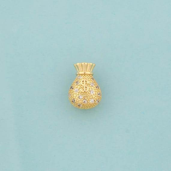 Gold Money Bag Charms,Money Bag Jewelry,CZ Beads Pendant for DIY Jewelry Making,18K Gold