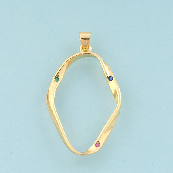Gold CZ Oval Charms,Minimalist Jewelry,Oval Pendant for DIY Jewelry Making,18K Gold