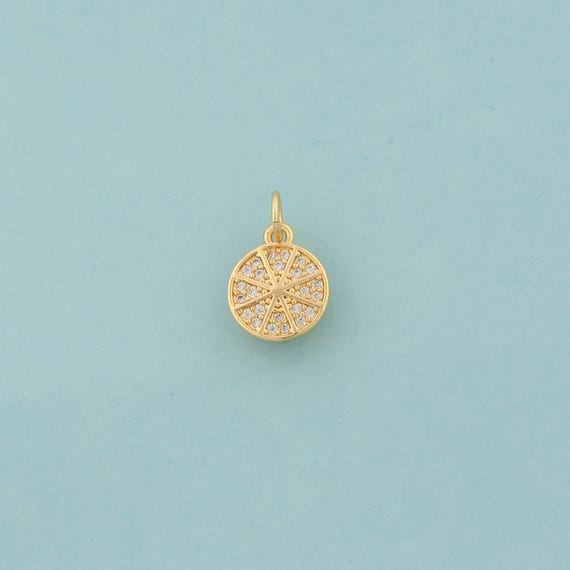 Gold CZ Disc Charms,Round Jewelry,Minimalist Pendant for DIY Jewelry Making,18K Gold
