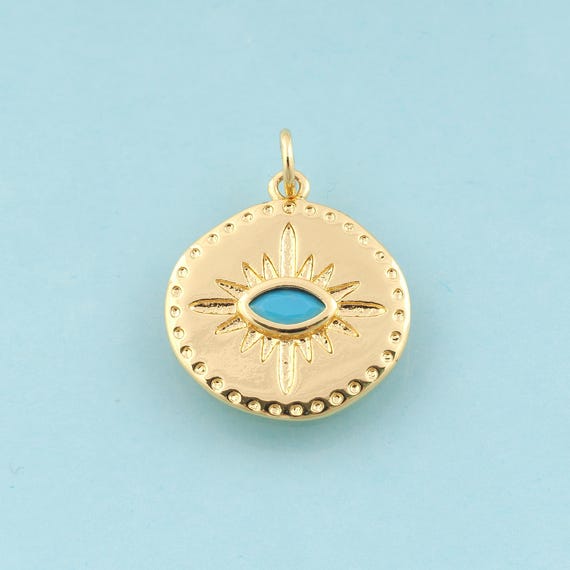 Gold Evil Eye Charms,Devil Eye Jewelry,Round Pendant for DIY Jewelry Making,18K Gold