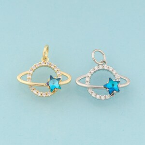 Gold CZ Saturn Charms,Star Jewelry,Celestial Pendant for DIY Jewelry Making,18K Gold & Rhodium