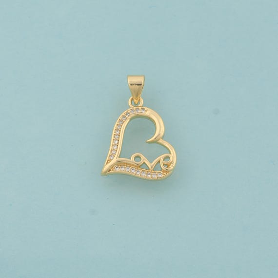 Gold CZ Heart Charms,Love Jewelry,Letter Pendant for DIY Jewelry Making,18K Gold