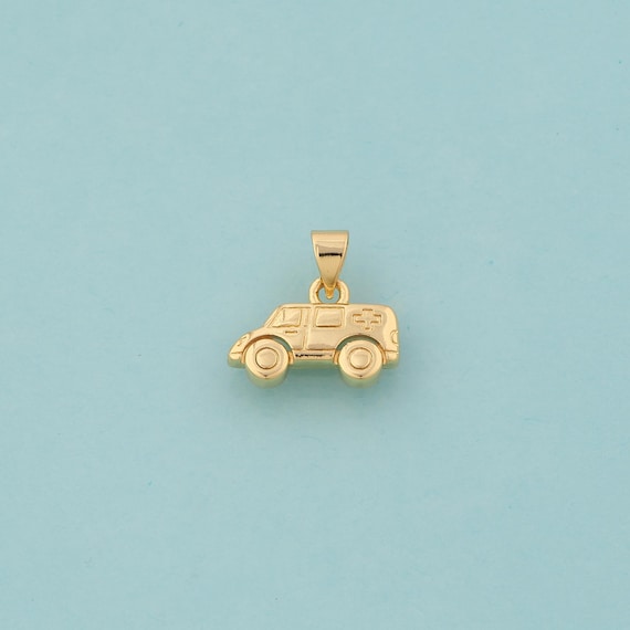Gold Ambulance Charms,Ambulance Jewelry,Ambulance Pendant for DIY Jewelry Making,18K Gold