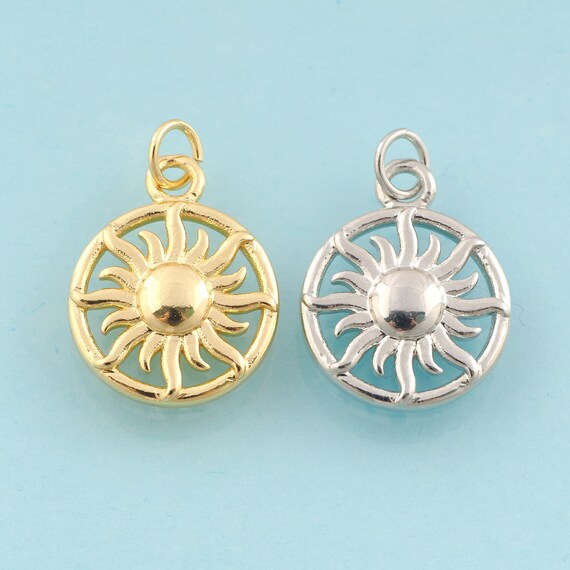 Gold Sun Charms,Round Jewelry,Sun Pendant for DIY Jewelry Making,18K Gold & Rhodium