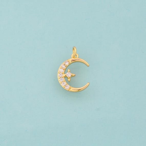 Gold CZ Moon Charms,Star Jewelry,Moon Pendant for DIY Jewelry Making,18K Gold