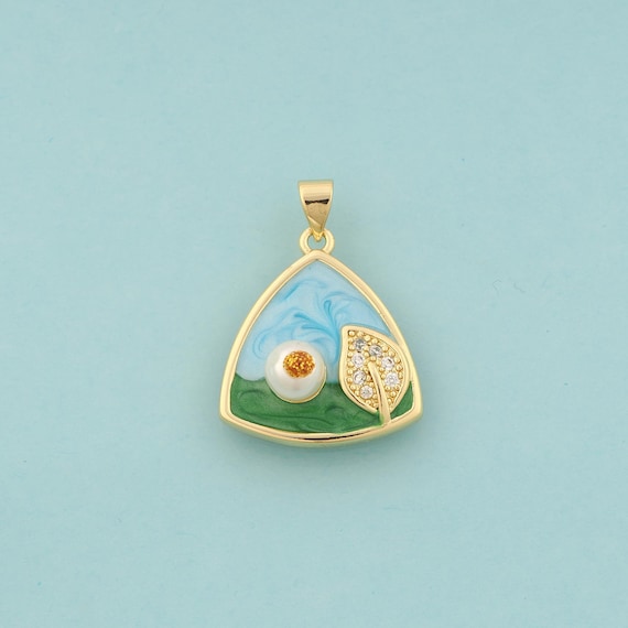 Gold CZ Leaf Charms,Triangle Jewelry,Enamel Leaf Pendant for DIY Jewelry Making,18K Gold