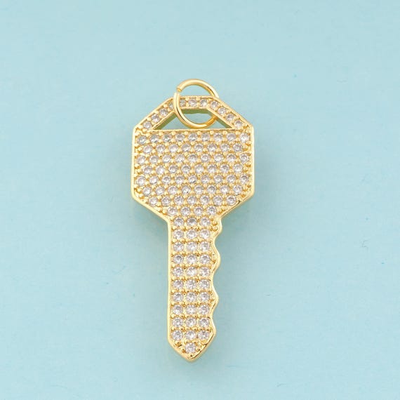 Gold CZ Key Charms,Key Jewelry,Key Pendant for DIY Jewelry Making,18K Gold