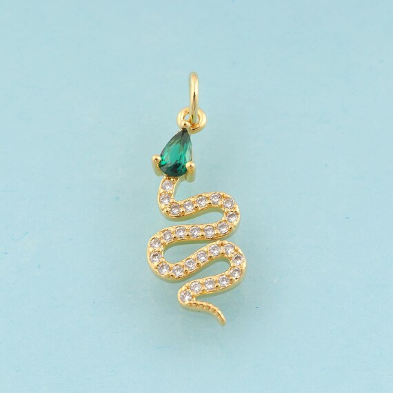 Gold CZ Snake Charms,Animal Jewelry,Snake Pendant for DIY Jewelry Making,18K Gold