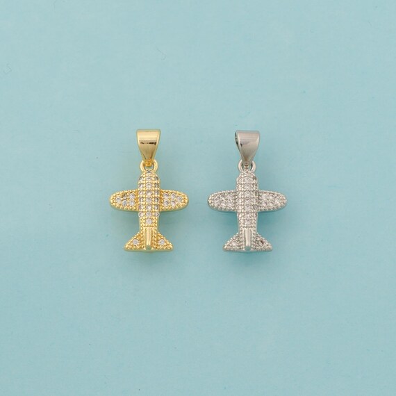 Gold CZ Airplane Charms,Airplane Jewelry,Airplane Pendant for DIY Jewelry Making,18K Gold