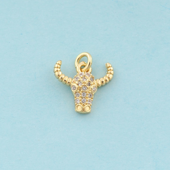 Gold CZ Cow Head Charms,Animal Jewelry,Cow Head Pendant for DIY Jewelry Making,18K Gold