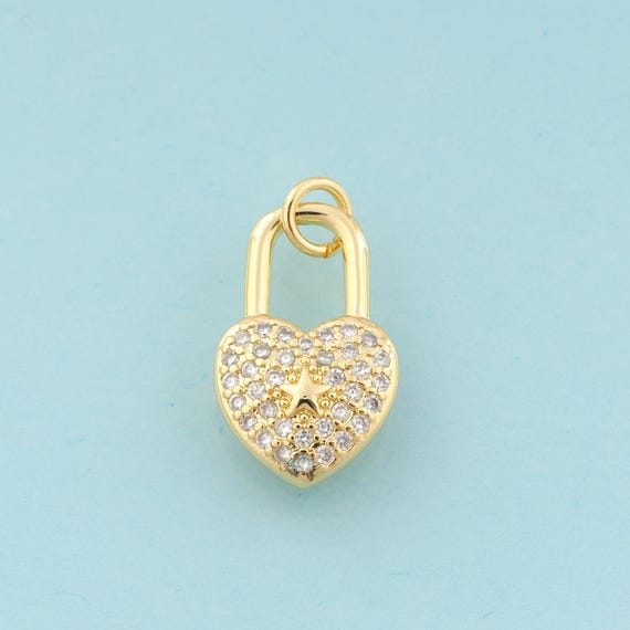 Gold CZ Star Charms,Lock Jewelry,Heart Pendant for DIY Jewelry Making,18K Gold