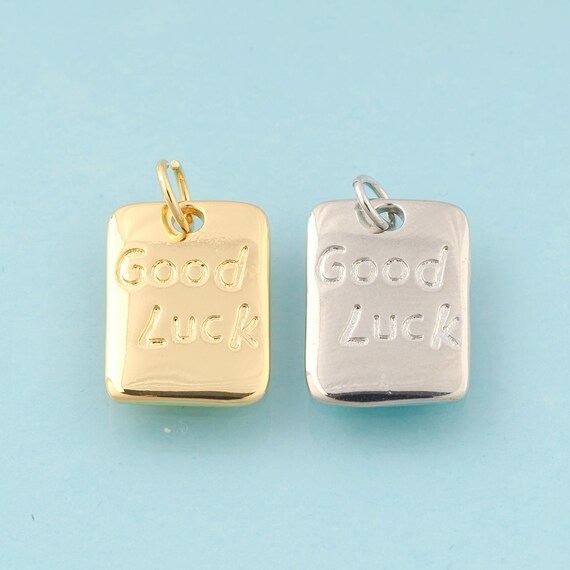 Gold Square Charms,GOOD LUCK Jewelry,Square Pendant for DIY Jewelry Making,18K Gold & Rhodium