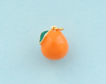 Gold Enamel Persimmon Charms,Fruit Jewelry,Persimmon Pendant for DIY Jewelry Making,18K Gold