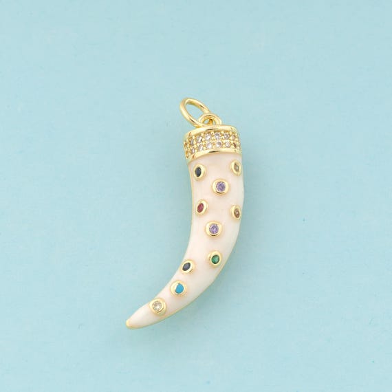 Gold CZ Horn Charms,Horn Jewelry,Enamel Horn Pendant for DIY Jewelry Making,18K Gold