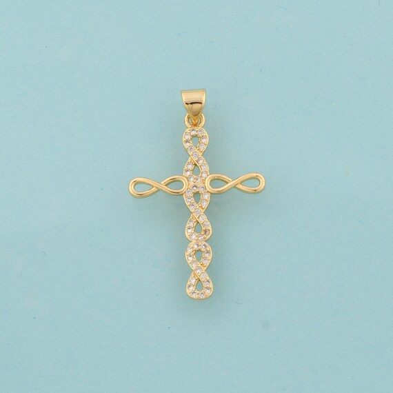 Gold CZ Cross Charms,Religious Jewelry,Christian Pendant for DIY Jewelry Making,18K Gold