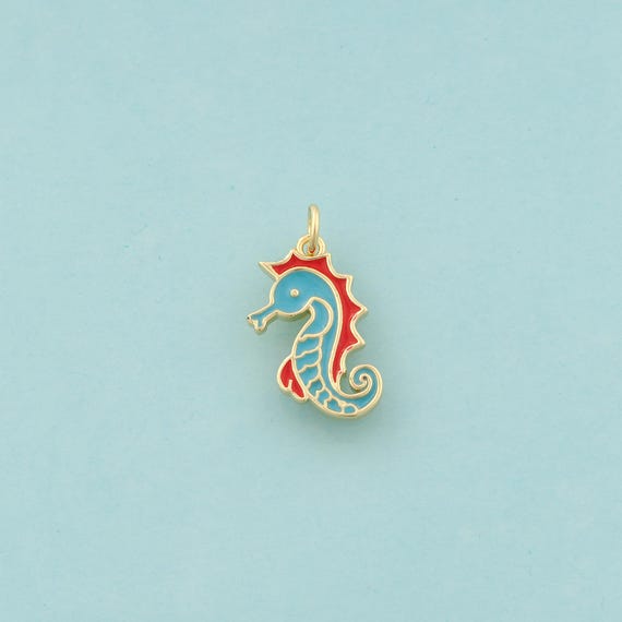 Gold Seahorse Charms,Marine Life Jewelry,Enamel Seahorse Pendant for DIY Jewelry Making,18K Gold