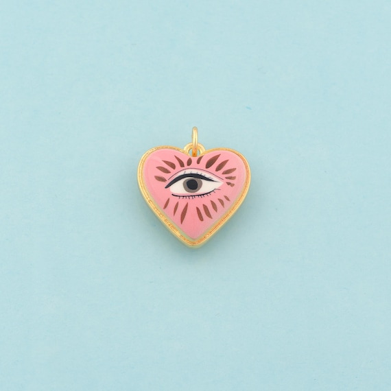 Gold Heart Charms,Evil Eye Jewelry,Enamel Devil Eye Pendant for DIY Jewelry Making,18K Gold