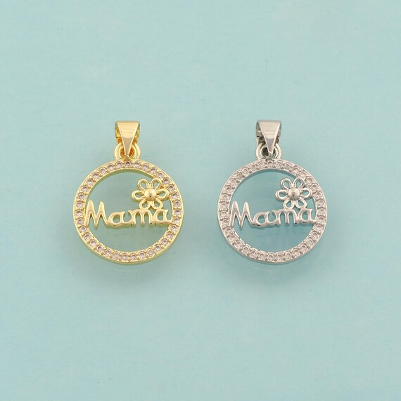 Gold CZ MAMA Charms,Flower Jewelry,Letter Pendant for DIY Jewelry Making,18K Gold
