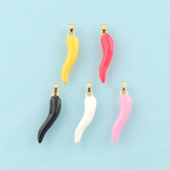 Gold Enamel Chili Charms,Vegetable Jewelry,Chili Pendant for DIY Jewelry Making,18K Gold