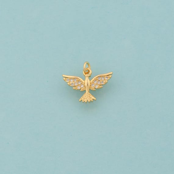 Gold CZ Bird Charms,Animal Jewelry,Bird Pendant for DIY Jewelry Making,18K Gold