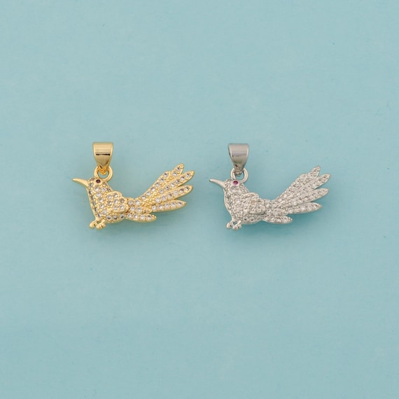 Gold CZ Bird Charms,Animal Jewelry,Flying Pendant for DIY Jewelry Making,18K Gold