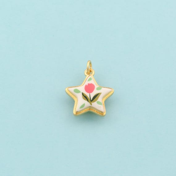 Gold Star Charms,Flower Jewelry,Enamel Starburst Pendant for DIY Jewelry Making,18K Gold