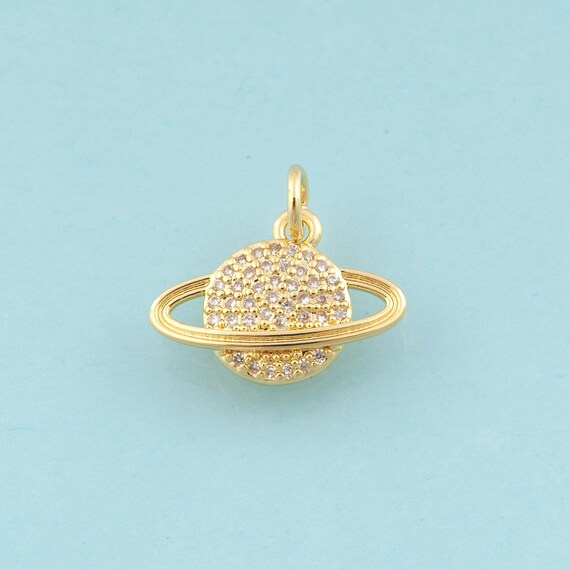 Gold CZ Saturn Charms,Saturn Jewelry,Saturn Pendant for DIY Jewelry Making,18K Gold