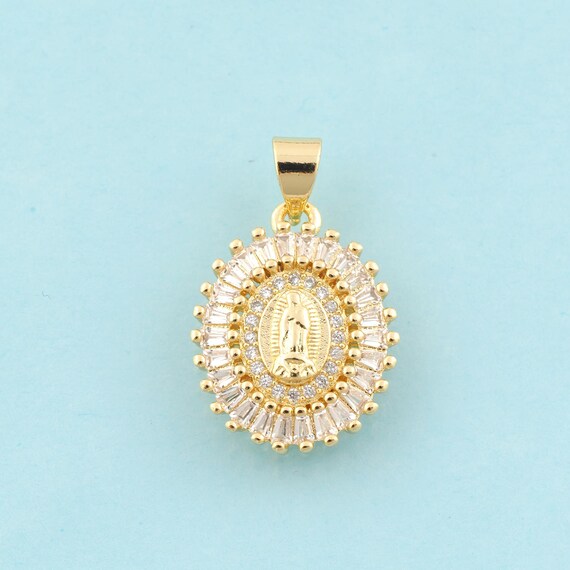 Gold CZ Virgin Mary Charms,Religious Jewelry,Catholic Pendant for DIY Jewelry Making,18K Gold