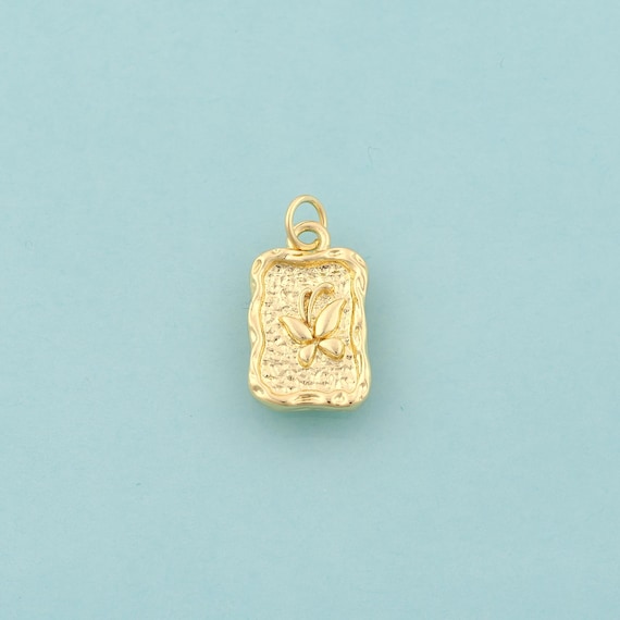 Gold Butterfly Charms,Insect Jewelry,Square Pendant for DIY Jewelry Making,18K Gold