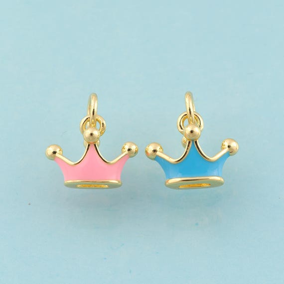 Gold Enamel Crown Charms,Minimalist Jewelry,Crown Pendant for DIY Jewelry Making,18K Gold