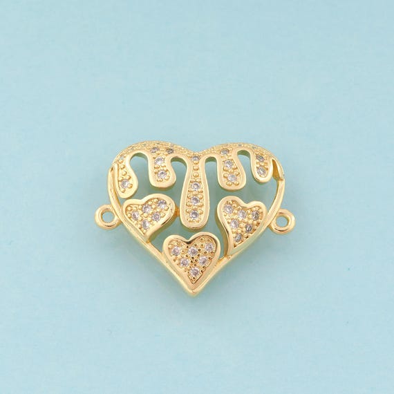 Gold CZ Heart Connector,Heart Jewelry Connector,Heart Connector for DIY Jewelry Making,18K Gold