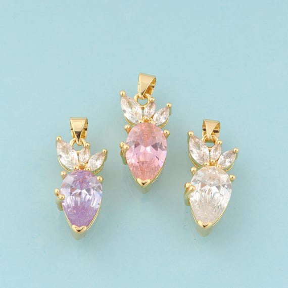 Gold CZ Radish Charms,Vegetable Jewelry,Radish Pendant for DIY Jewelry Making,18K Gold