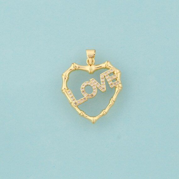 Gold CZ Heart Charms,LOVE Jewelry,Heart Pendant for DIY Jewelry Making,18K Gold