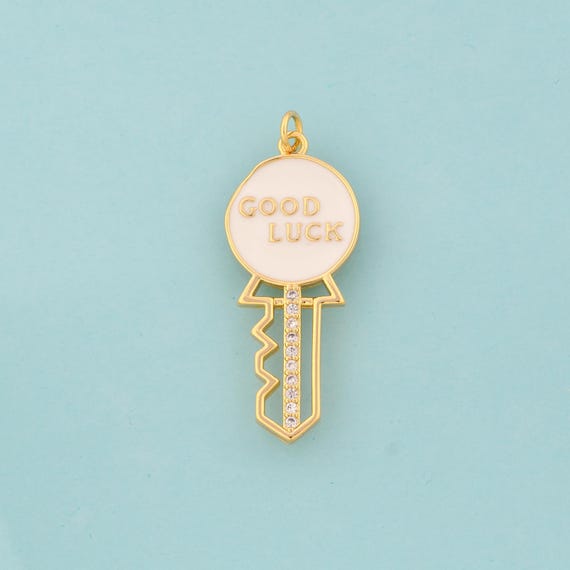 Gold Enamel Good Luck Charms,CZ Key Jewelry,Star Pendant for DIY Jewelry Making,18K Gold