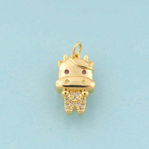 Gold CZ Cow Charms,Animal Jewelry,Cow Pendant for DIY Jewelry Making,18K Gold