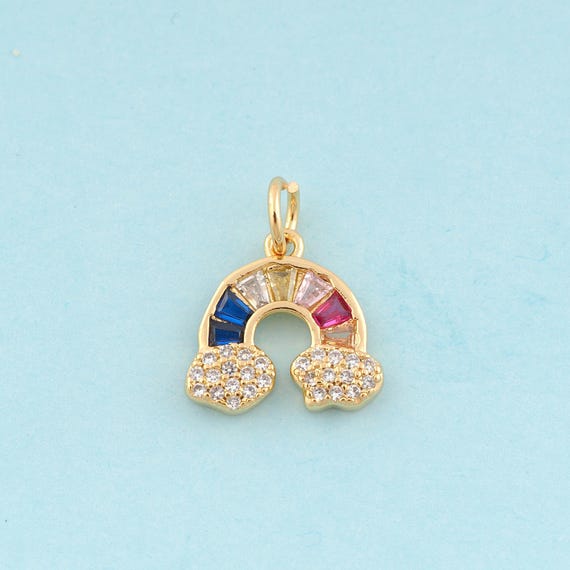 Gold CZ Rainbow Charms,Rainbow Jewelry,Cloud Pendant for DIY Jewelry Making,18K Gold