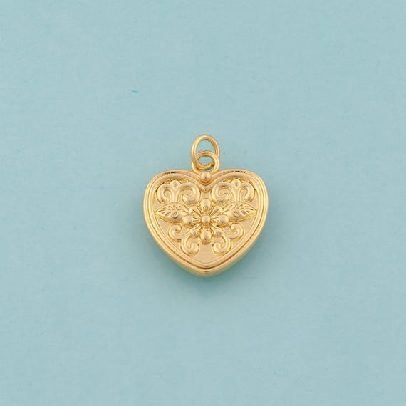 Gold Heart Charms,Love Jewelry,Flower Pendant for DIY Jewelry Making,18K Gold