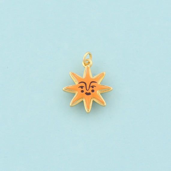 Gold Sun Charms,Celestial Jewelry,Enamel Sunburst Pendant for DIY Jewelry Making,18K Gold